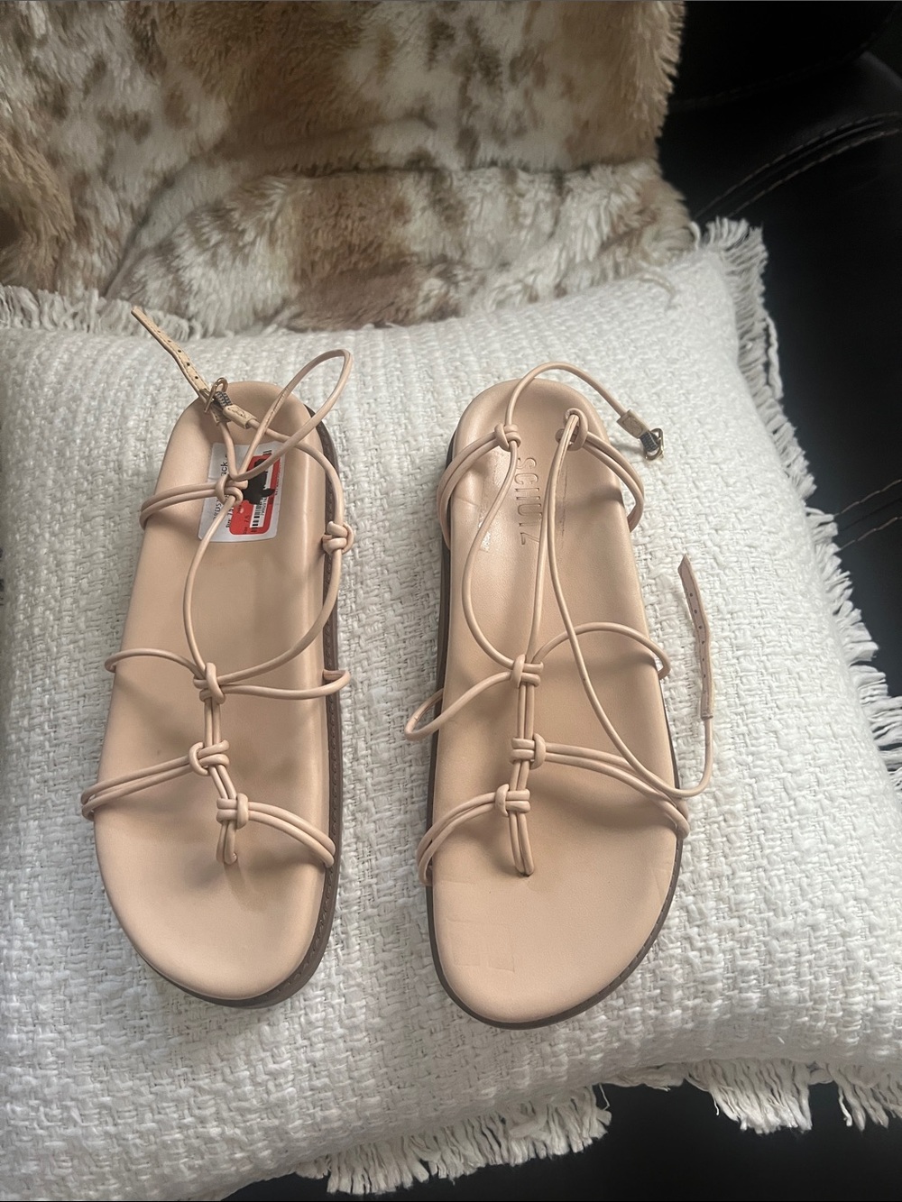 SCHUTZ Beige Knotted Strap Flat Sandals